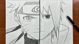 How to draw Naruto vs Sasuke step-by-step | Anime drawing