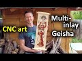 CNC multi-inlays with a V-prism technique - Carving a geisha scroll with the Shapeoko