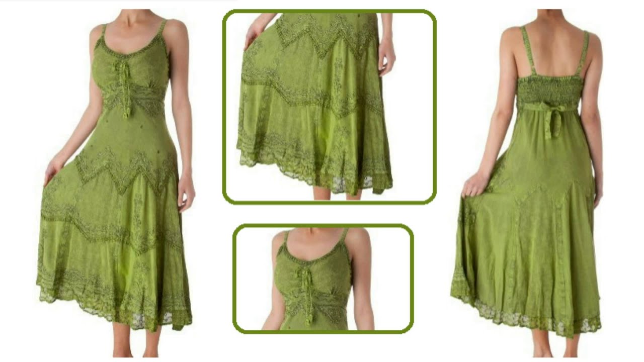 Review - Sakkas Stonewashed Rayon Embroidered Adjustable Spaghetti Straps  Long Dress - YouTube