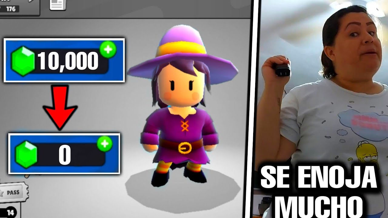 LE GASTO TODAS LAS GEMAS A MÍ MAMÁ EN STUMBLE GUYS Y ME GOLPE0!! 😱 BROMA PESADA