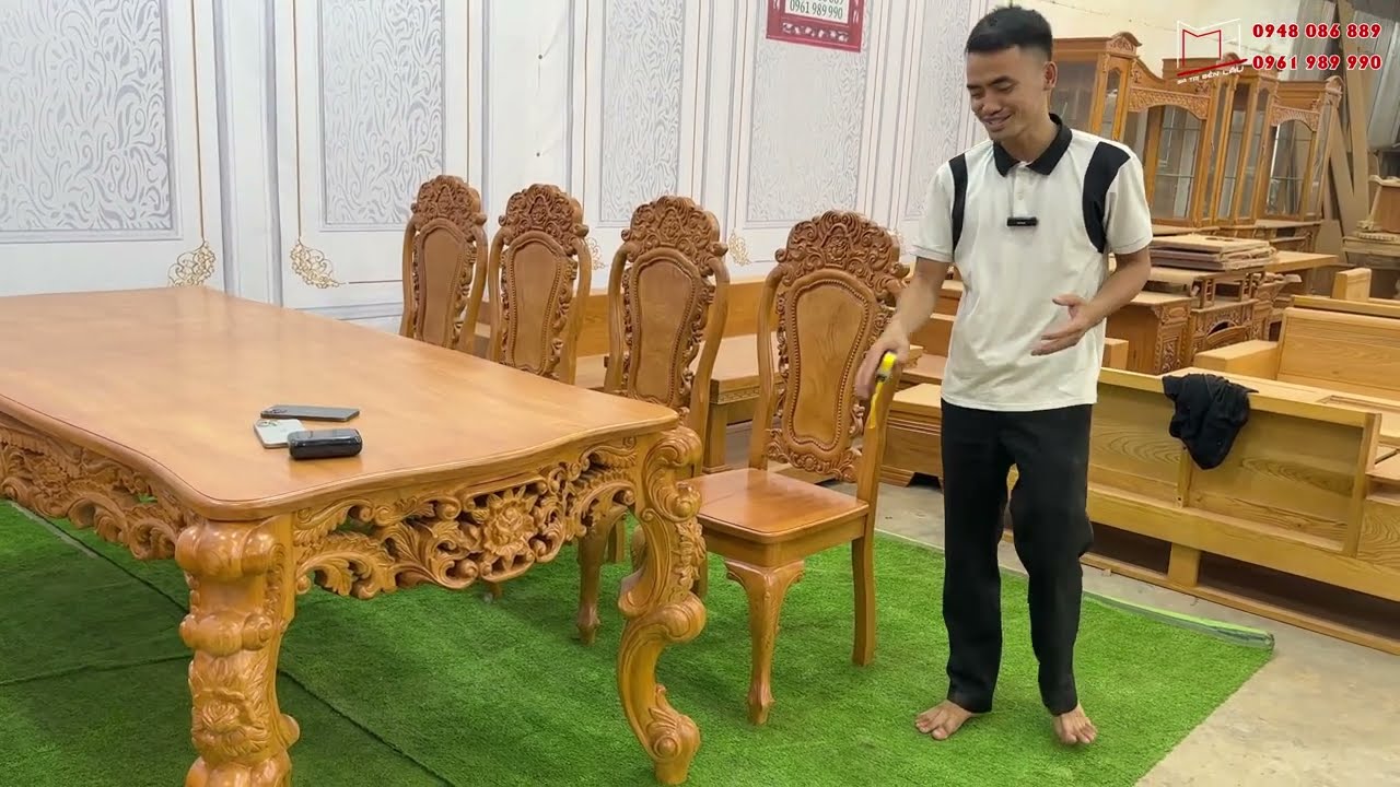 Bàn Ăn Louis gỗ Gõ Đỏ Nguyên Tấm 8 ghế Tuyệt Đẹp giá CỰC TỐT .