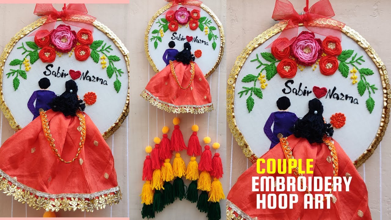 Couple embroidery hoop art tutorial tassel hoop wedding embroidery