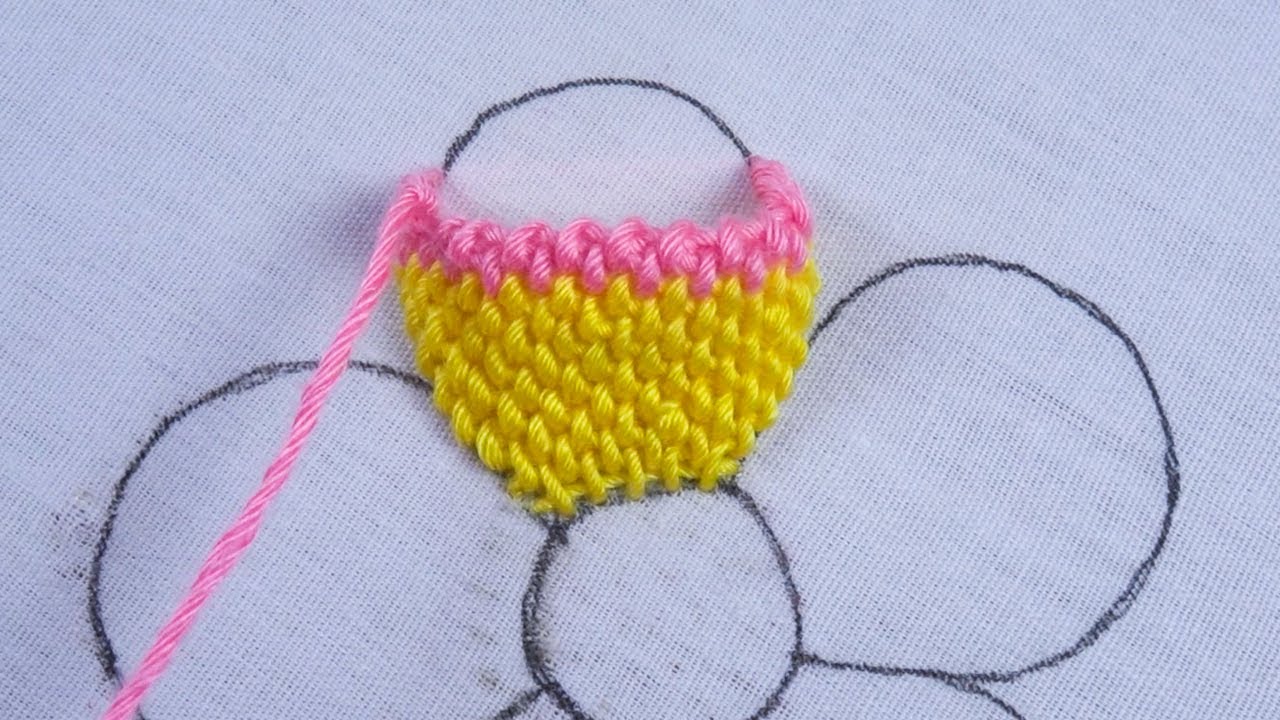 hand embroidery amazing padded pump lace stitch beautiful fluffy flower design for beginners