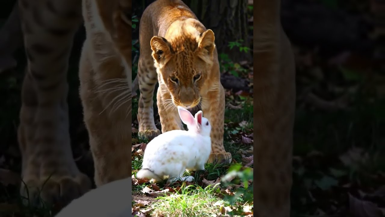 Unlikely Best Friends: Lion and Bunny Play Together! 🦁🐰 Cutest Duo Ever!
