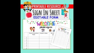Editable Parent Sign-In Sheet for Classroom Open House and Meet & Greet