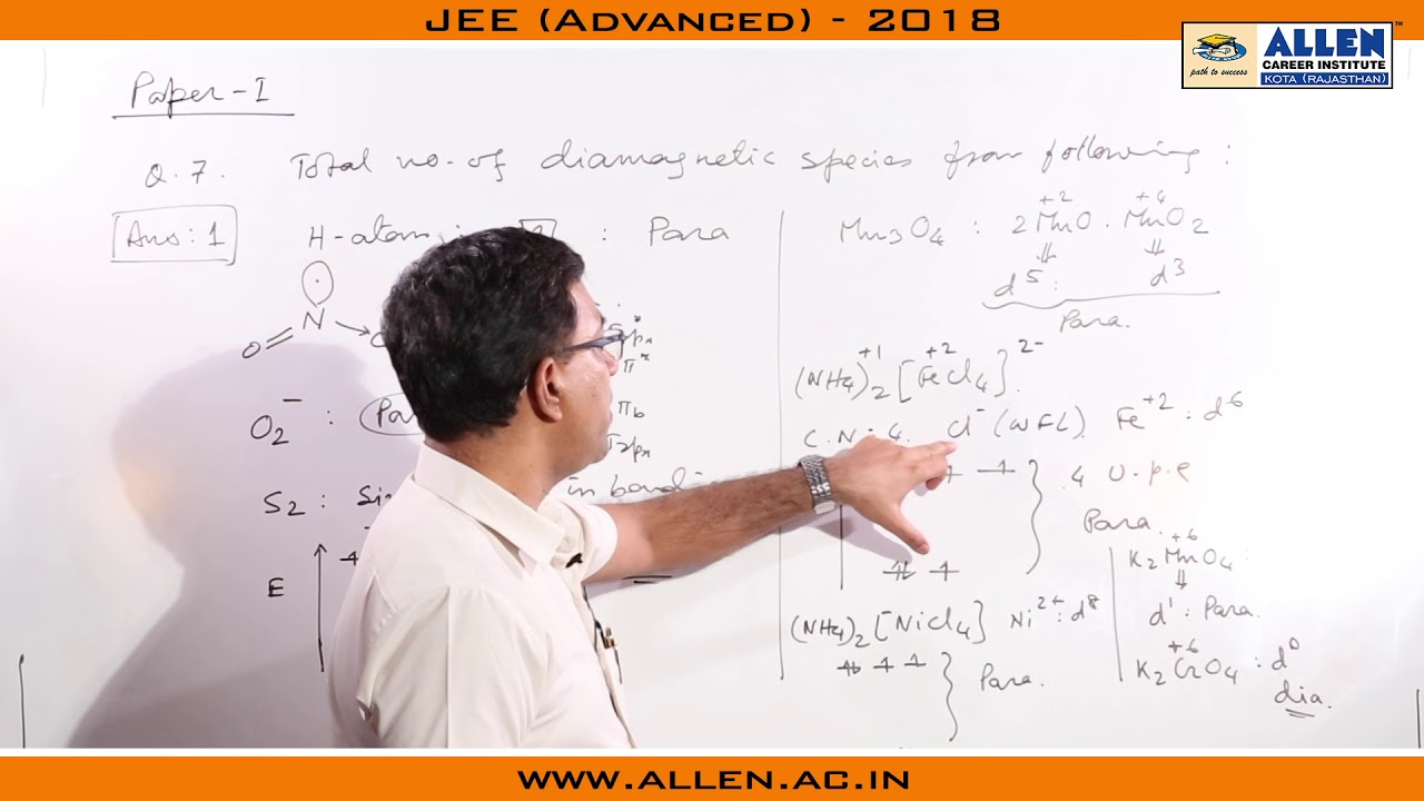 JEE Advanced 2018 Chemistry Solution Q. 7, 8 (Paper-1) neet coaching in indore