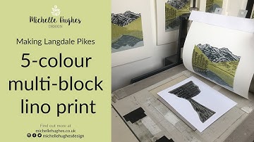 Langdale Pikes linocut print - Carving and printing a 5-colour multi-block print