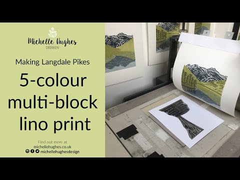 Langdale Pikes linocut print - Carving and printing a 5-colour multi-block print