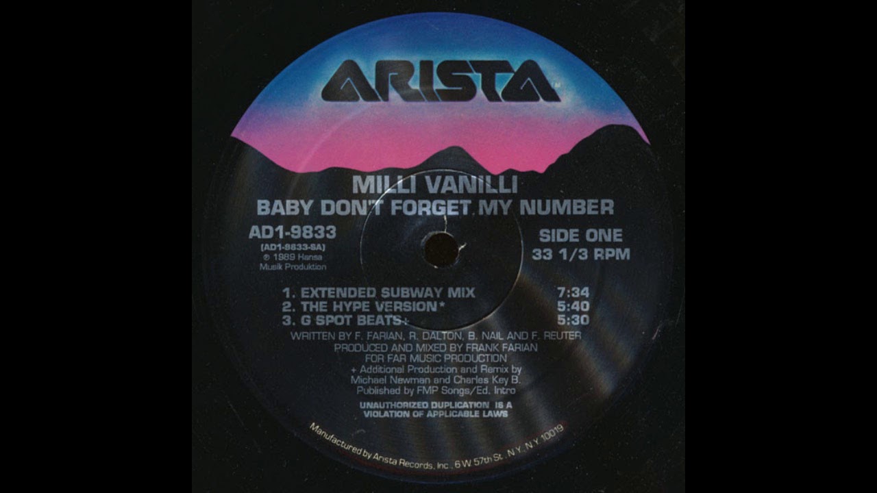 Baby Don't Forget My Number (Extended Subway Mix) - Milli Vanilli