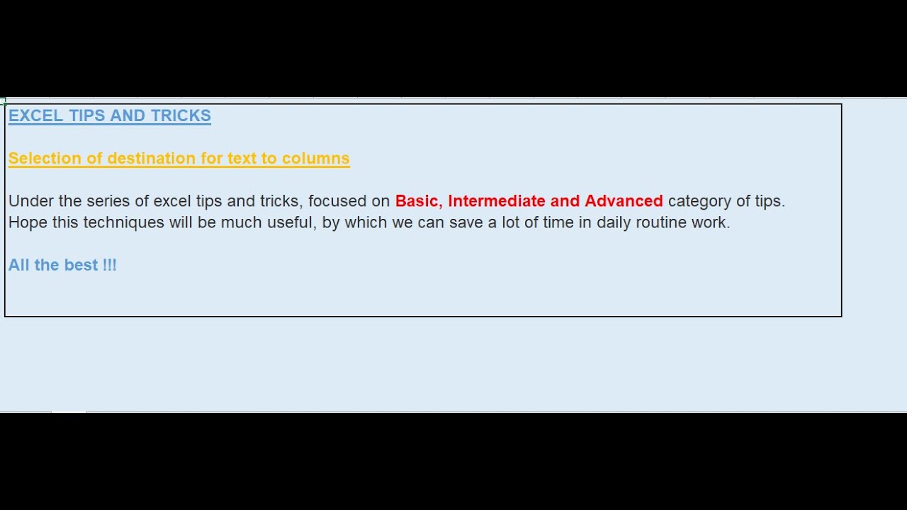 Selection of destination cell for text to columns in excel - YouTube