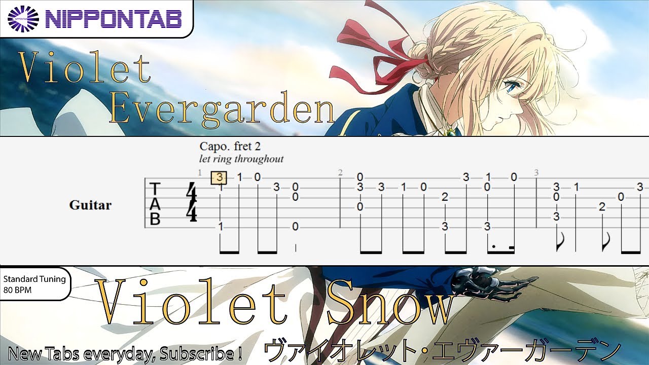 Guitar Tab Violet Snow Fingerstyle Violet Evergarden ヴァイオレット エヴァーガーデン Ost ギター Tutorial Tab 譜 Youtube