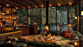 Rainy Day Coffee Shop Ambience ☕ Warm Jazz with Gentle Rain Sounds for Working, Reading, Relaxing