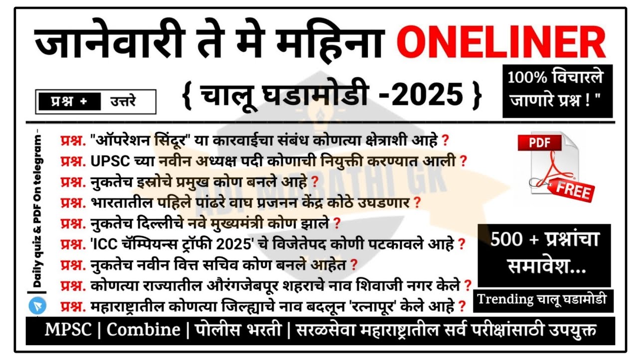 जानेवारी ते मे चालू घडामोडी 2025 | january to may current affairs | Chalu Ghadamodi 2025 | ADI GK
