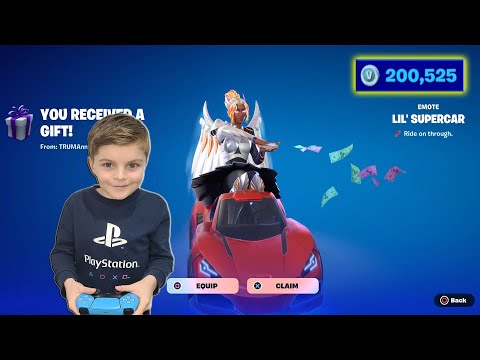 GIFTING My 10 Year Old Kid NEW Fortnite Car Emote LIL' SUPERCAR & Gifting My Girlfriend A NIKE Skin