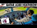 Qatar airways airbus a380 cockpit landing at london heathrow