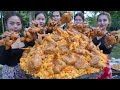 Chicken wing crispy with rice fried cook recipe and eat - Amazing video