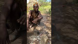 Hadzabe Tribe traditional cooking and living in the forest full-time