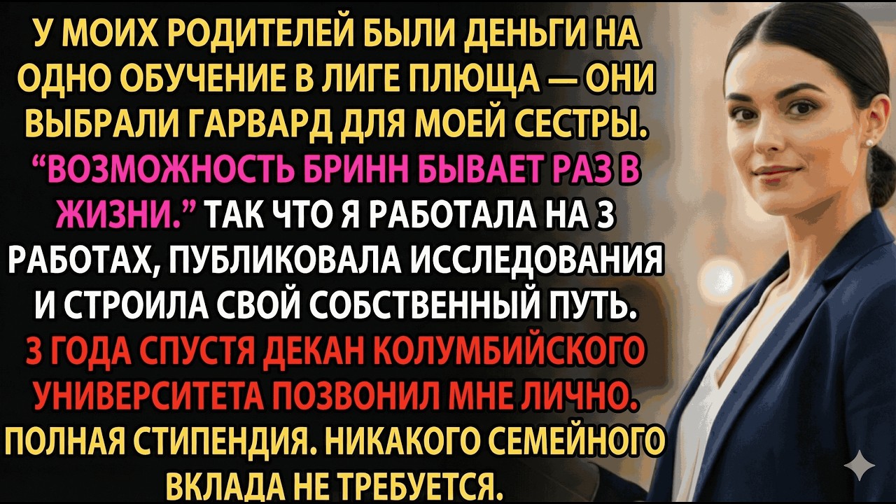 Родители заставили меня бросить учёбу ради Гарварда сестры—Декан позвонил через 3 года