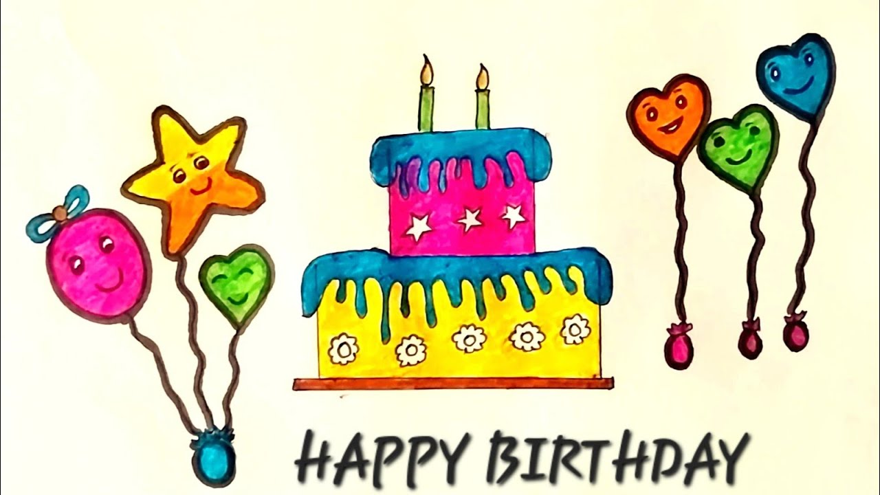 How to draw a Birthday Cake for childrenBirthday Cake Drawing Easy