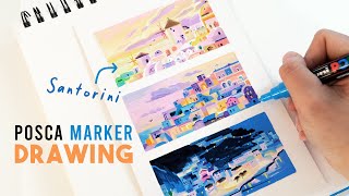 Drawing Santorini | 3 Colour Palettes | Paint Marker Mossery Art Kit #2