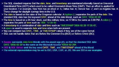 SQL 052 Data Types, Date, Time and Timestamp Data, Compare Database Usage