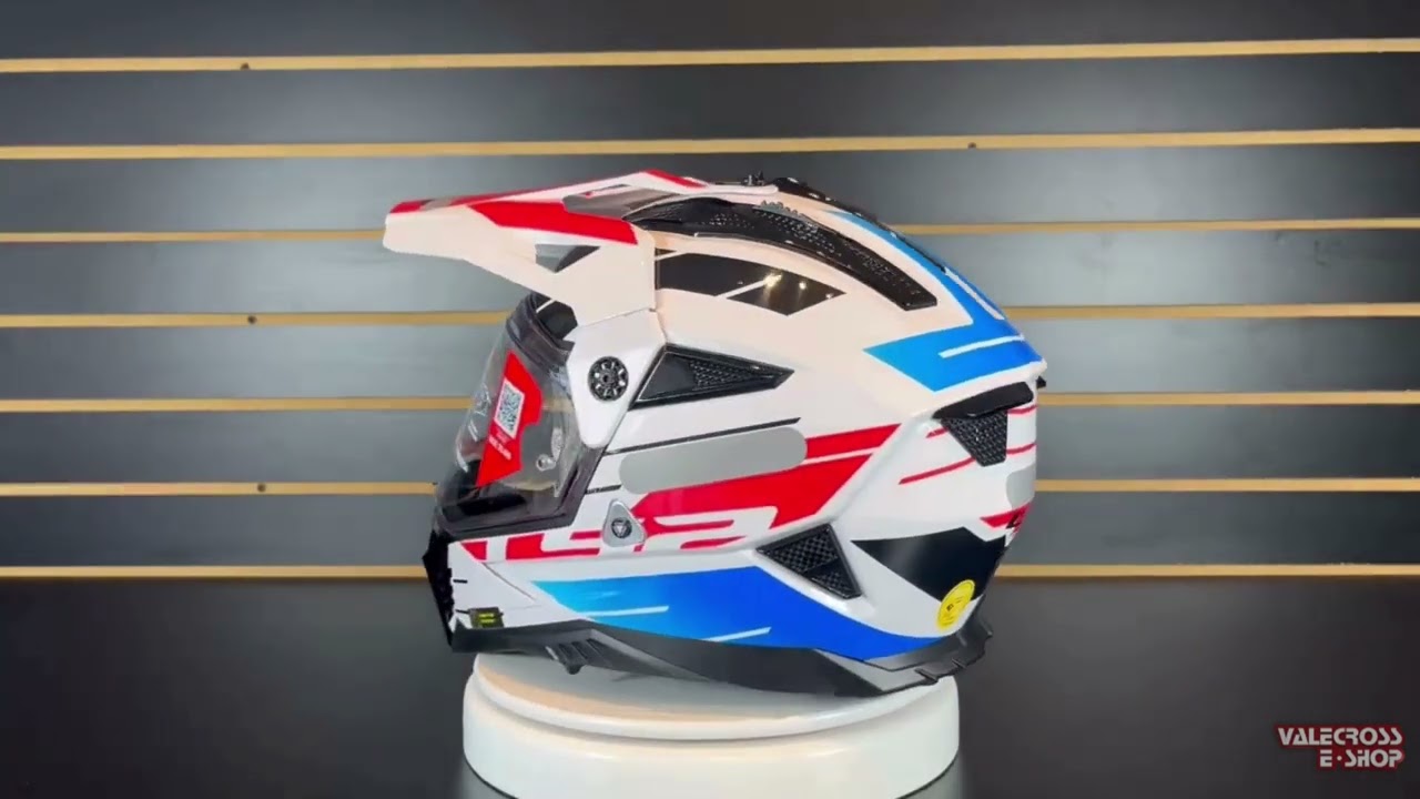 ※56　2点 360° - Capacete LS2 MX702 Pioneer 2 Namib Branco/Azul/Vermelho