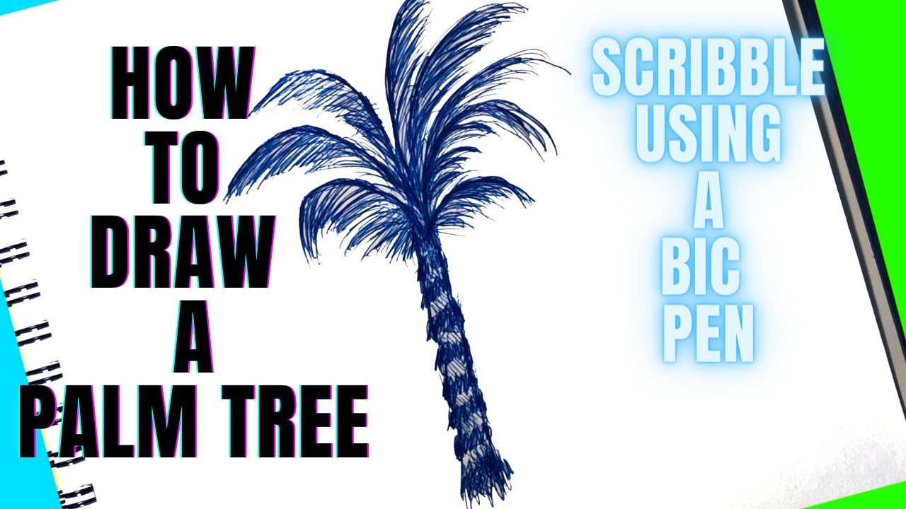 HOW TO DRAW A PALM TREE 🌴 - USING A BLUE BIC PEN 💙 (Time-Lapse) # ...