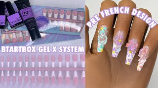 BTARTBOX 3-in-1 Soft Gel Nails | Solid Gel | Easy Pre Made French Tip Design| Floral Charm Nails