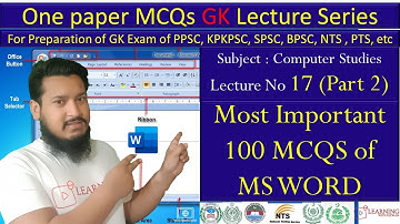 MS Word Important MCQs Part 2  | Computer Studies | PPSC KPPSC FPSC | Lecture 17