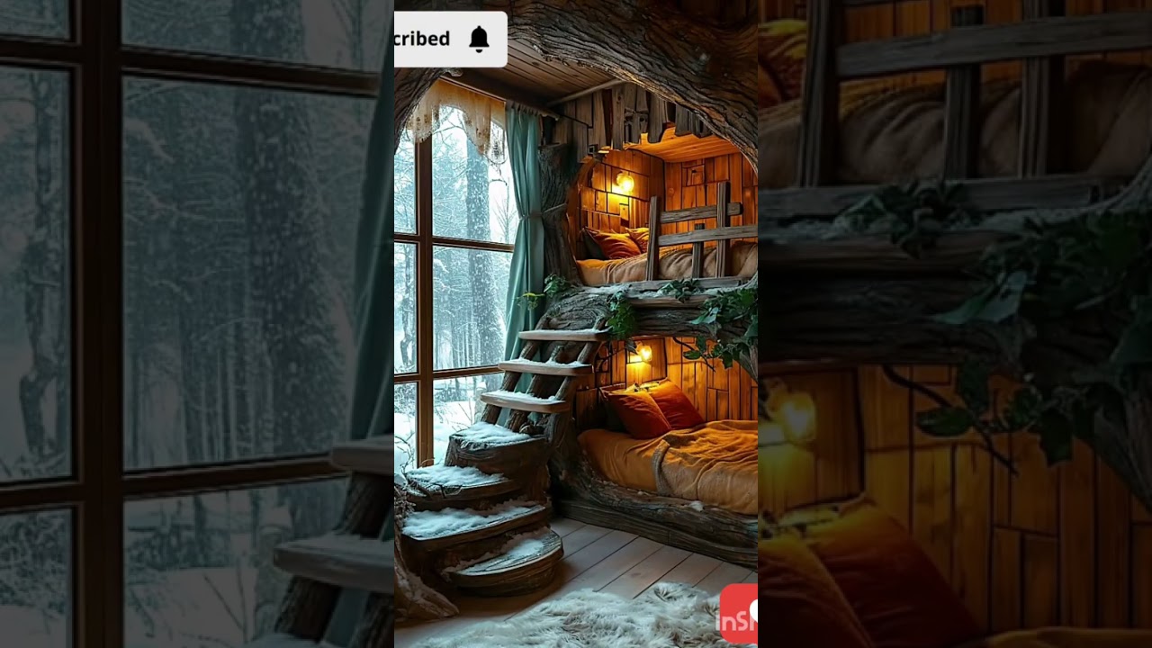 "Cozy Wooden Winter Cabin Retreat: A Serene Snowfall Sound Experience🏔️❄️" 