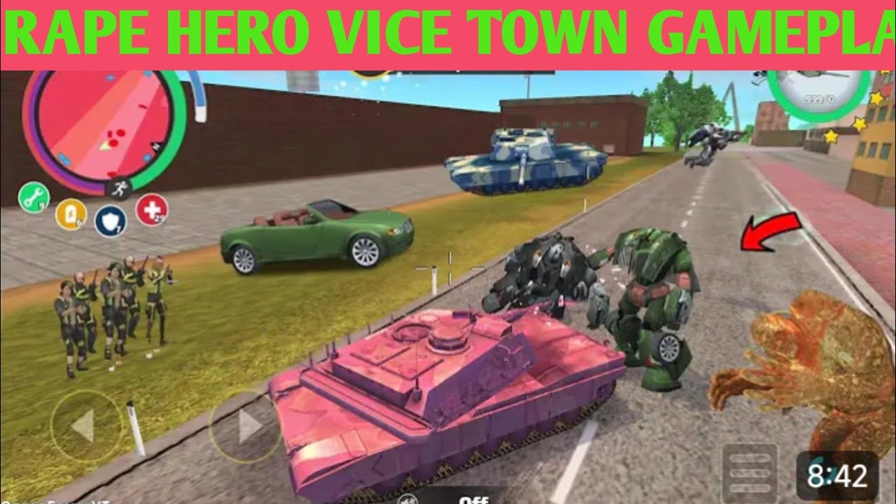 Rope Hero Vice Town (Pink tank fightdual robot car) Stone Giant Destroy Car -Android Gameplay HD
