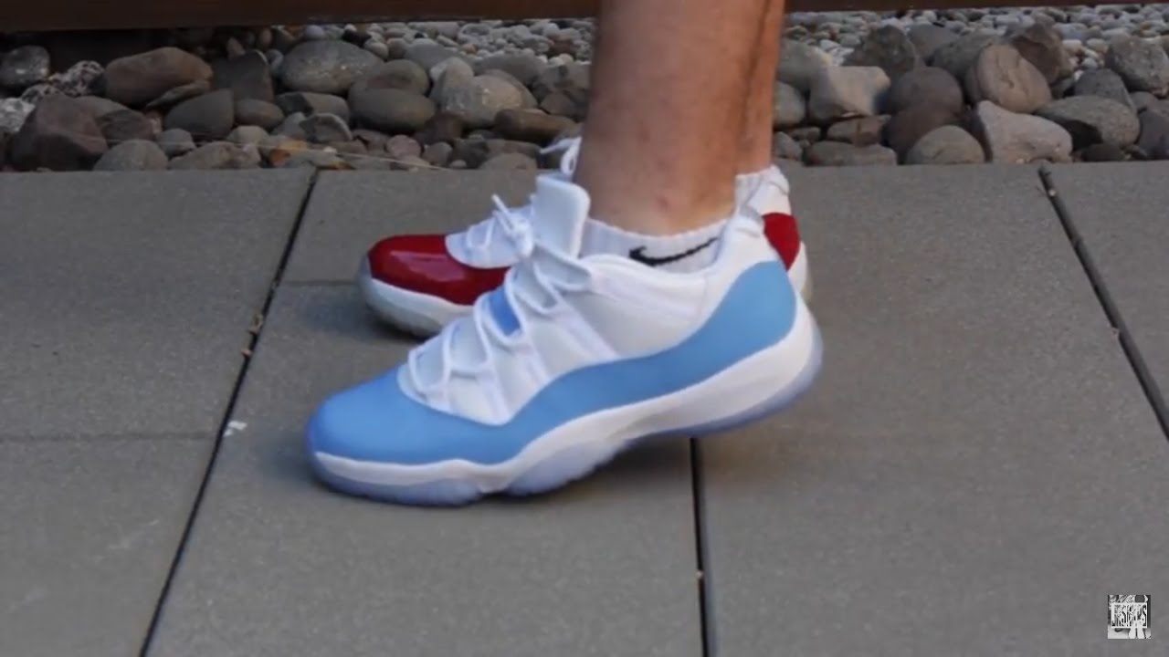 jordan 11 low unc on feet