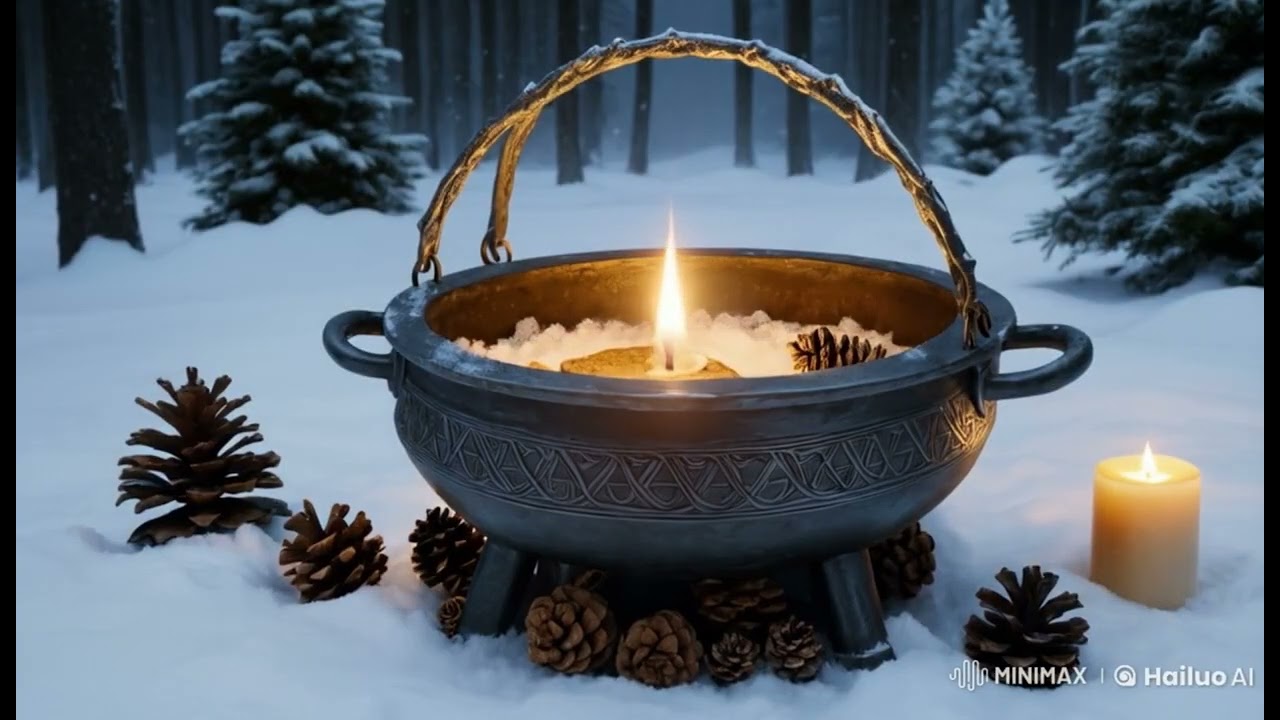Mystical Yule Altar Ambience 2024 | Winter Solstice Atmosphere with Fire & Snow 