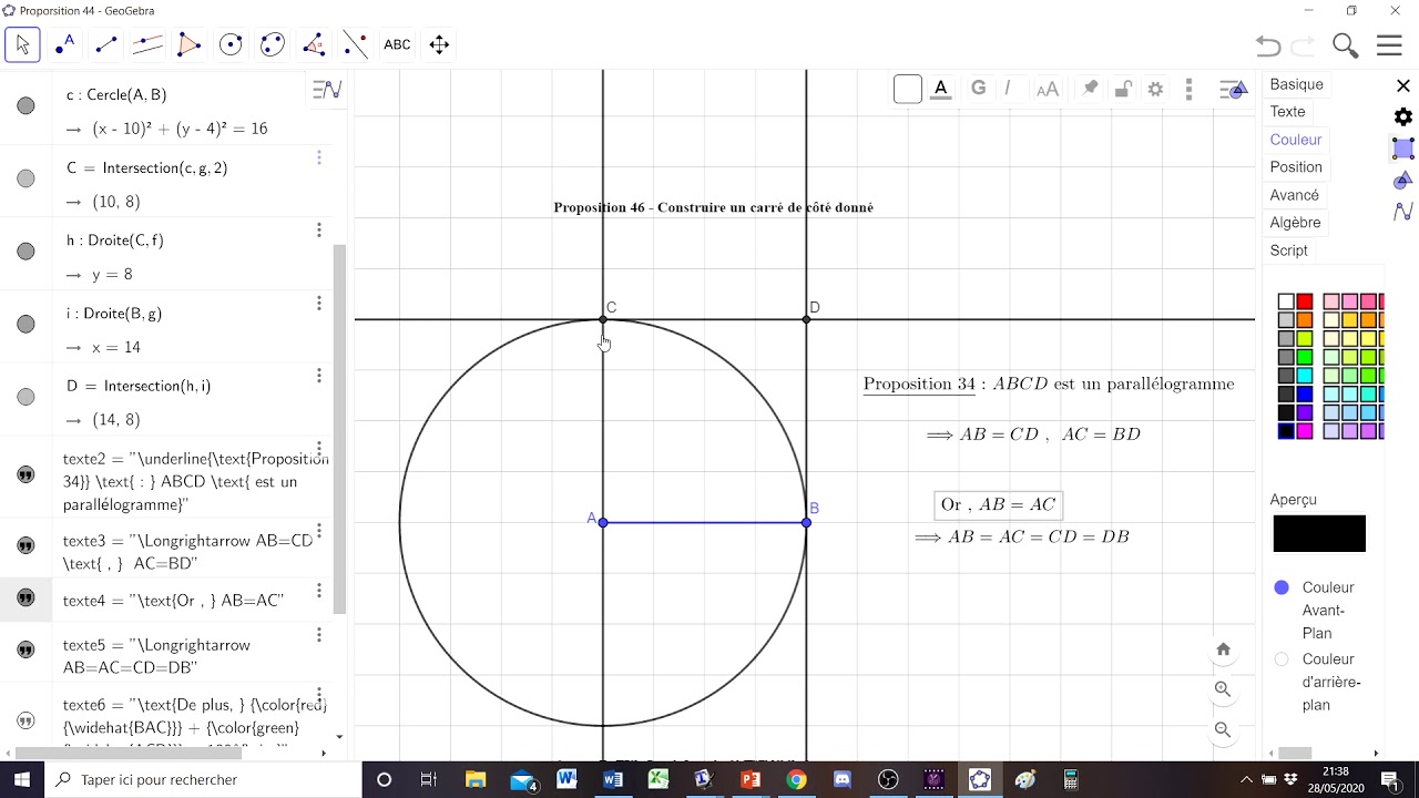 Les éléments - Livre 1 - Proposition 46 :  construction d'un carré