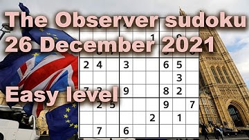 Sudoku solution – The Observer sudoku 26 December 2021 Easy level