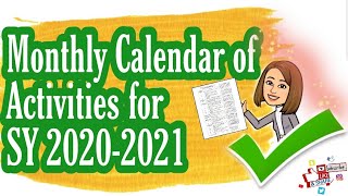 School Calendar for SY 2020-2021