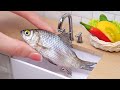 Tasty miniature oven grilled fish recipe  baked tiny fish in the mini kitchen  miniature cooking