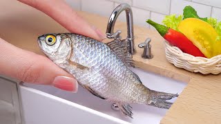 Tasty Miniature Oven Grilled Fish Recipe | Baked Tiny Fish in the Mini Kitchen | Miniature Cooking