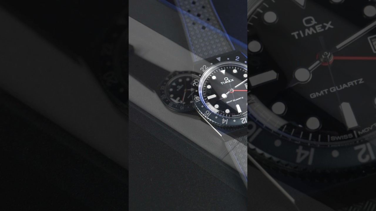 Timex Q GMT TW2V38200 38mm syntheticrubber strap watch, all black color, quartz