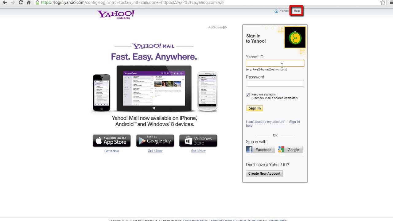 help get yahoo password