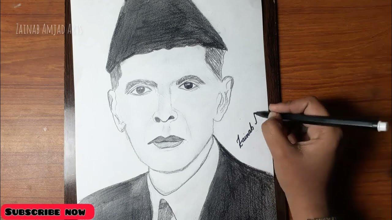 How to Draw Quaid e Azam step by step Quaid e Azam Sketch Drawing