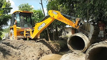 JCB Making Drain to install Culvert Pipe - JCB Working For Road Construction - JCB Video