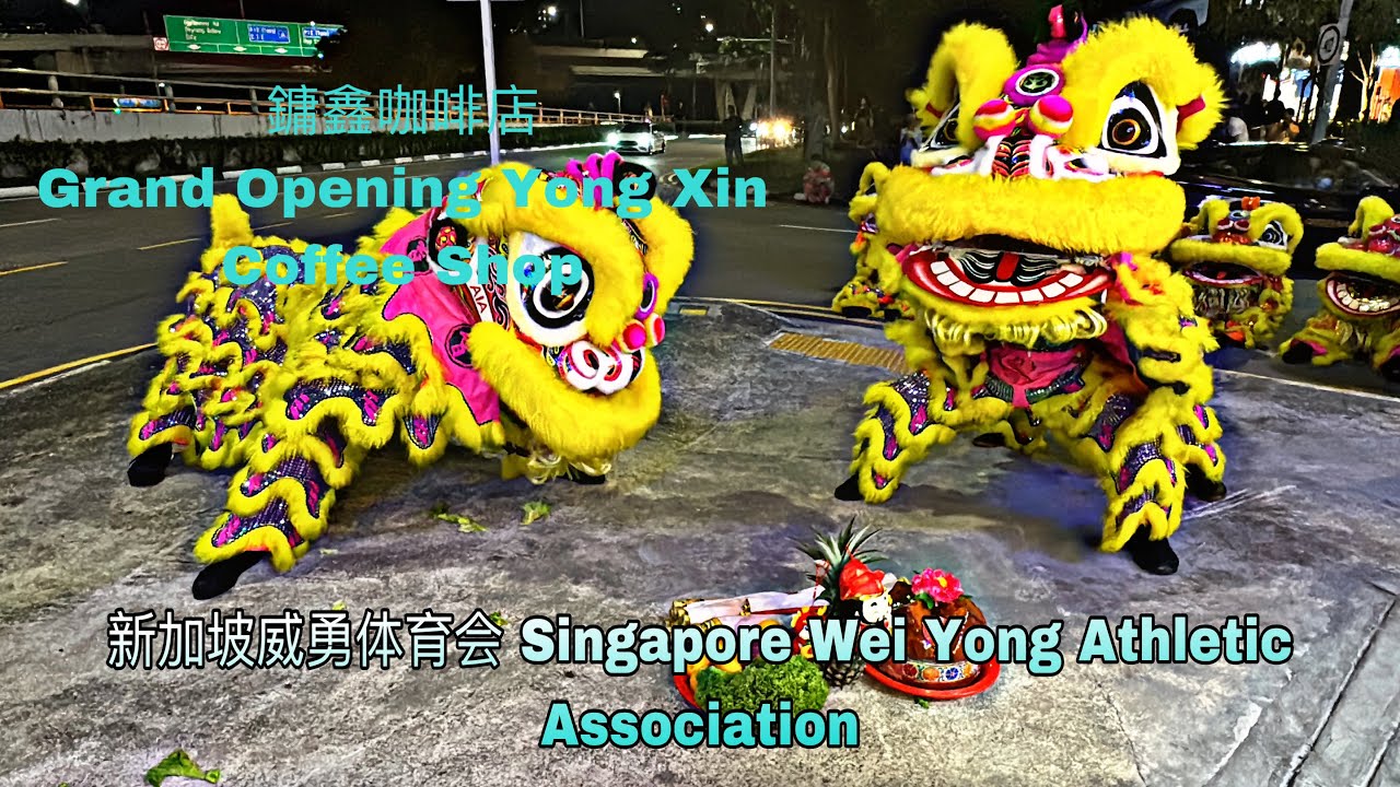 新加坡威勇体育会Wei Yong War Drum , Double Dragon, Lion Dance Cai Qing  Performance Yong Xin Coffe Shope