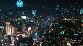 Smart Connected City Skyline Futuristic Network No Copyright Background Video 4K Video Ultra Hd