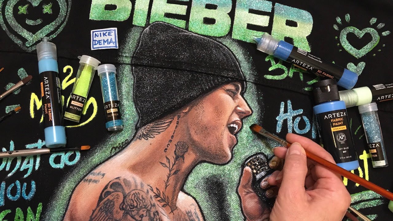 JUSTIN BIEBER ON JEANS JACKET #justinbieber #fabricpainting