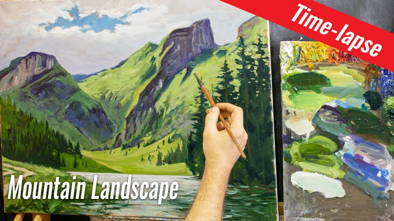 How to Paint Mountain Landscape in Oils | Time-lapse - YouTube