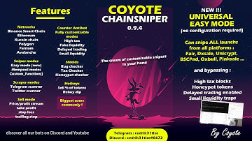 Pancakeswap sniper bot - Easy to snipe antibot tokens BSC/ETH/MATIC/AVAX/FTM Mempool bot by Coyote