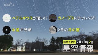2020年2月の星空情報・天文現象（ベテルギウスが暗い!?／カノープスにチャレンジ!／水星が見頃／2月の月の暦）