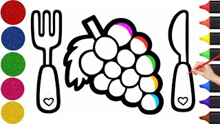 Cute Grapes Drawing and Coloring for Kids | Simple Fruit Art Tutorial