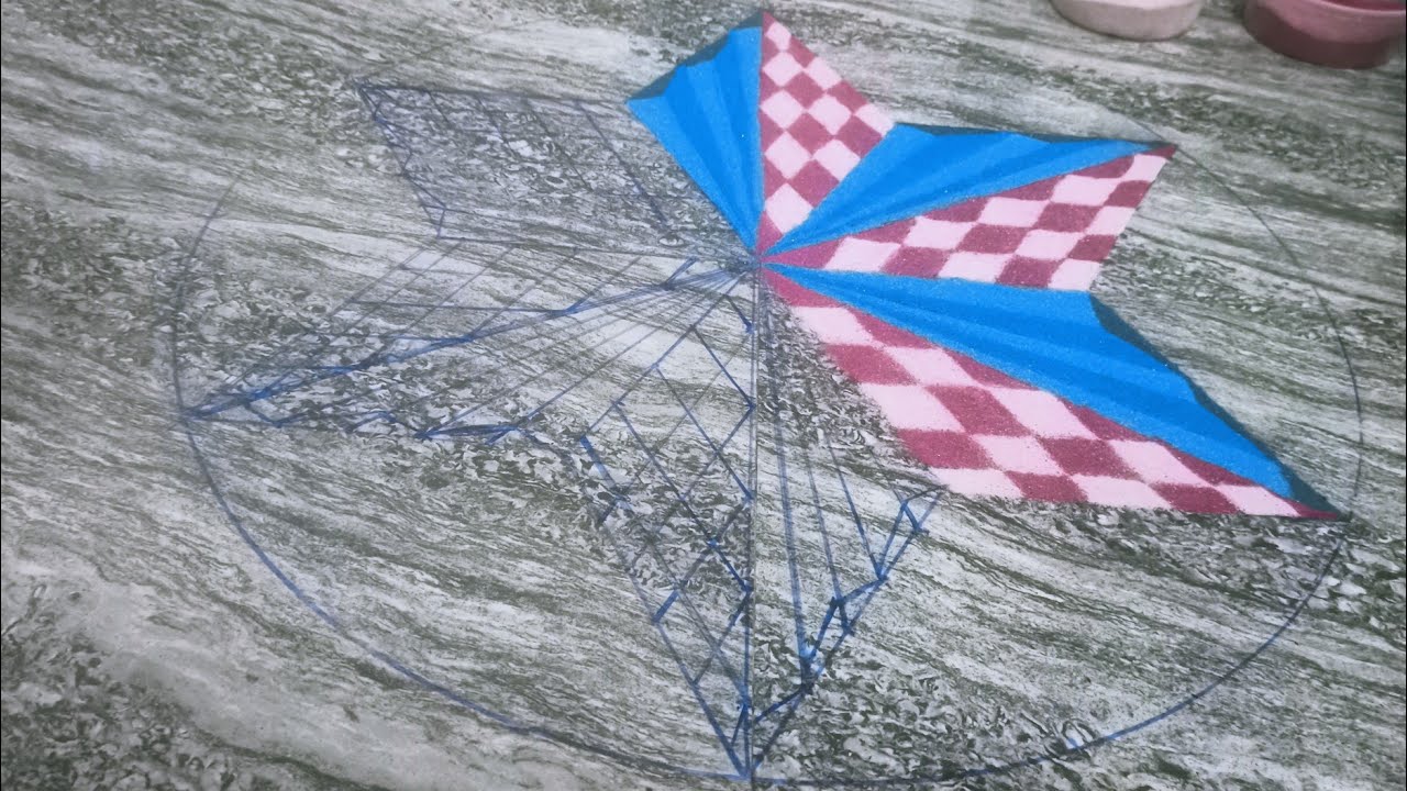 easy zentangle 3d rangoli kolam design| 6 pointed star geometric kolam ...